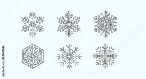 Set of Six Snowflake Icons with Unique Designs.