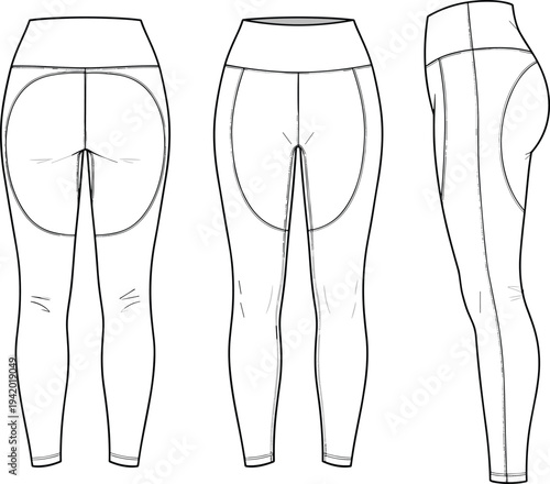 Line of three views of leggings line clothing fashion apparel pants