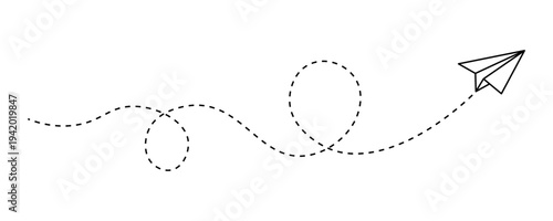 Paper airplane with dashed flight path