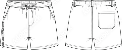 Technical of white shorts with drawstring waist and back pocket technical fashion clothing drawstring waist