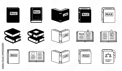 Rule book icon set multiple styles legal regulation book vector collection