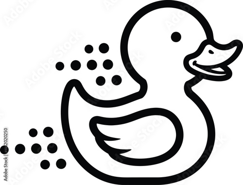 Foto A simple line drawing of a smiling rubber duck with water droplets around it in