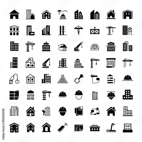 Modern Real Estate Architecture and City Building Icons Set