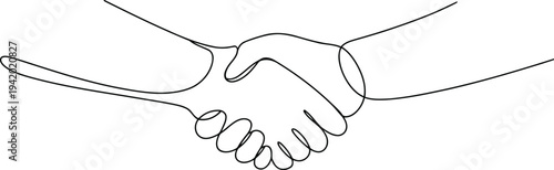 An elegant continuous stroke line drawing gracefully captures two hands firmly shaking in agreement