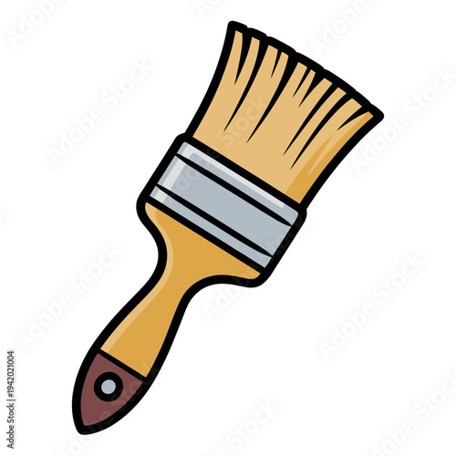 A cartoon-style illustration of a paintbrush with a yellow handle and bristles