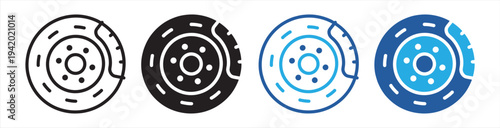 Brake Disc Icon Set Automotive Brake Rotor and Car Braking System Vector Symbols