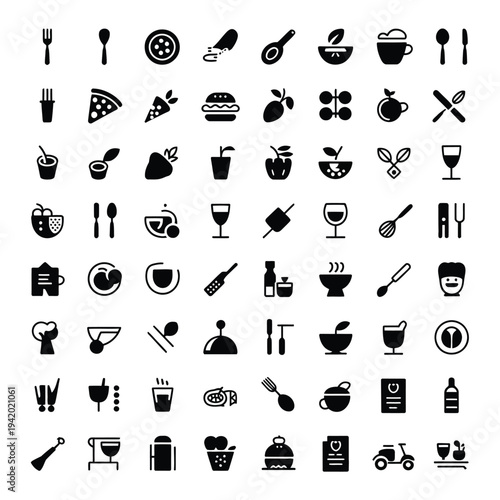 Food Beverage and Kitchen Restaurant Menu Icons Silhouette