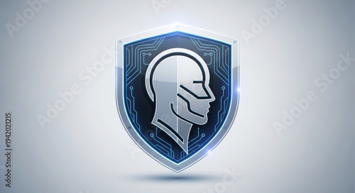 Digital Security Shield with Headset Icon.