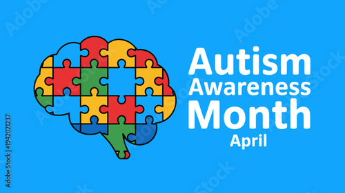 Autism awareness month April puzzle brain graphic illustration design