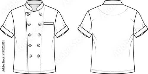 White short sleeve chef coat with buttons and pocket