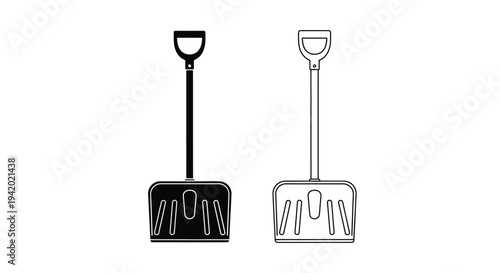 Two snow shovels depicted in contrasting black and white silhouette