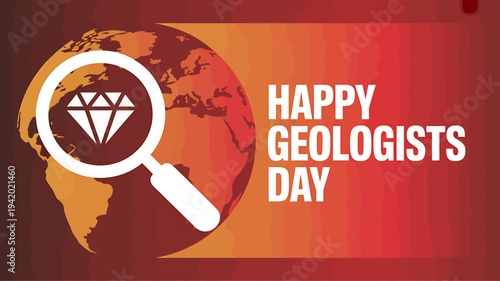 Geologists Day celebration with magnifying glass on earth map and diamond  geology awareness