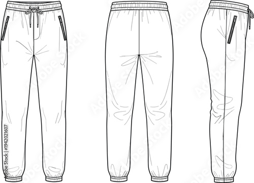 White sweatpants with elastic cuffs and waistband elastic waistband joggers