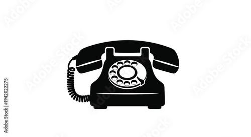 A classic rotary telephone depicted in a stark black silhouette