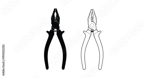 Two pliers displayed one solid and one outlined a graphic silhouette