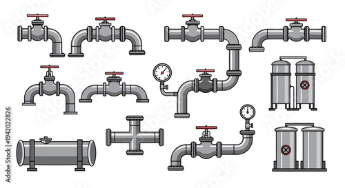 Industrial metal pipes and valves.