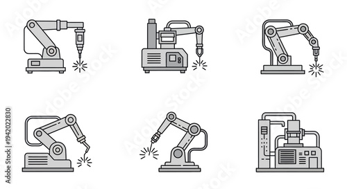 Industrial robotic arms in factory settings.
