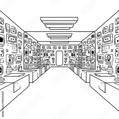 Futuristic Control Room with Computers and Monitors