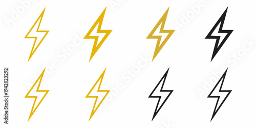 Collection of lightning bolt icons in varying shades and styles