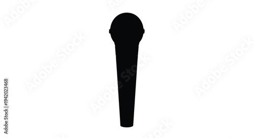 A striking black microphone against a white background silhouette