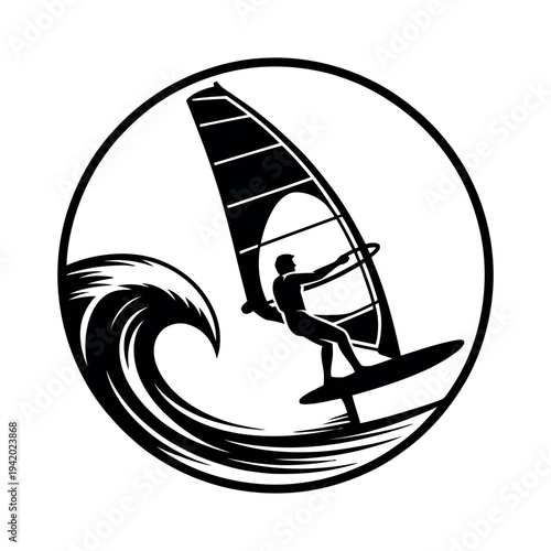 Windsurfer riding a wave in a circle