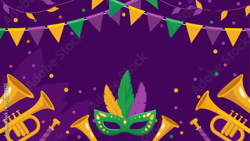 Vibrant celebration banner with festive green and purple starburst patterns
