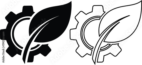 Eco friendly gear with leaf vector illustration, flat design