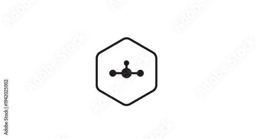 Simple black molecule icon within a hexagonal shape on white background.