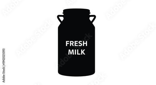 A black silhouette of a vintage milk jug with lettering silhouette