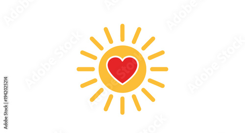 Simple illustration of a sun with a heart at its center surrounded by rays.