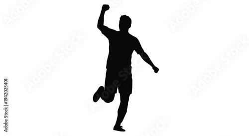 Celebrating runner in mid stride arms raised in victorious gesture silhouette