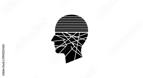 Abstract Human Head Silhouette with Geometric Lines and Shapes.