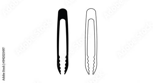 Two kitchen tongs displayed one solid one outlined a striking silhouette