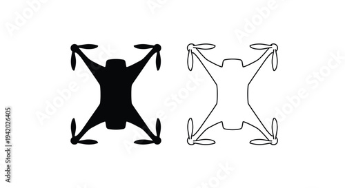 Two drone outlines one filled and one linear displaying a distinct silhouette