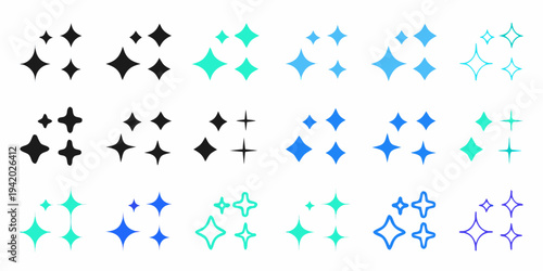 Collection of colorful star and sparkle shaped design elements