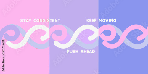 Motivational graphic with pastel colors and flowing ribbon typography