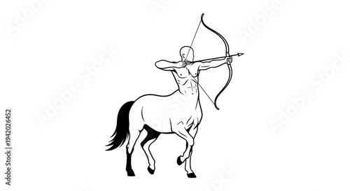 black and white line drawing of man on rearing horse with bow