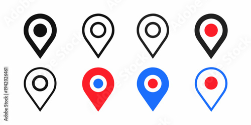 Collection of location pin icons in various colors and styles
