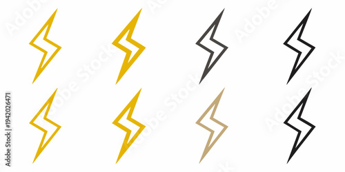 Collection of stylized lightning bolt icons in varying shades and colors