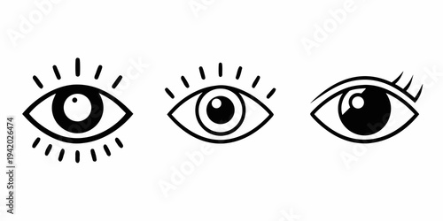 Three stylized eyes with varying expressions and radiating lines