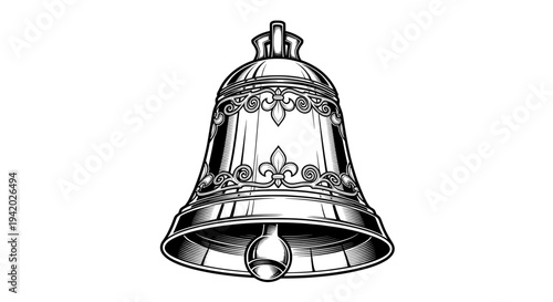 ornate black and white metal bell with floral details