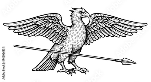 majestic eagle with spread wings holding spear