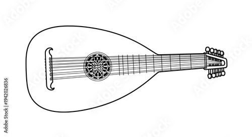black and white line drawing of a detailed mandolin side view
