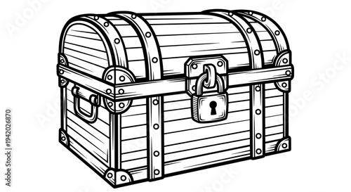 vintage wooden chest with lock and metal latches