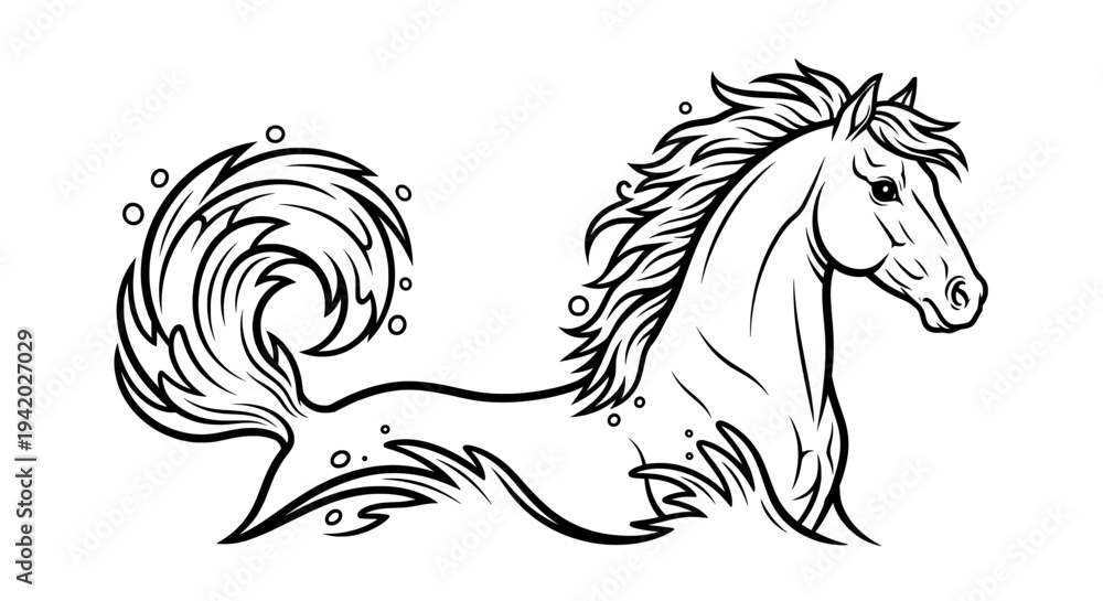 Obraz premium minimalist black and white horse line drawing with flowing mane