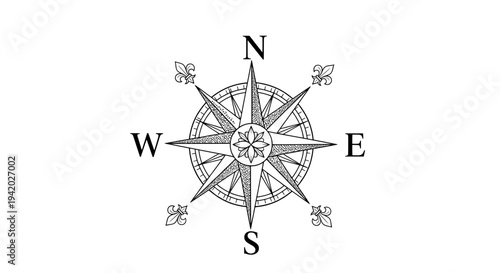 vintage compass rose with floral and leaf motifs