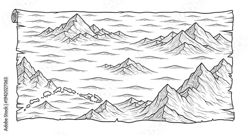 black white jagged mountain grid line drawing