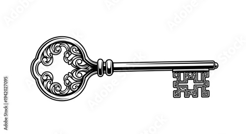 ornate antique key with intricate floral patterns