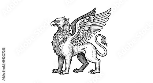 serene griffin standing with wings spread wide