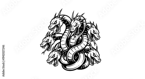 Circular arrangement of roaring dragons with intricate patterns